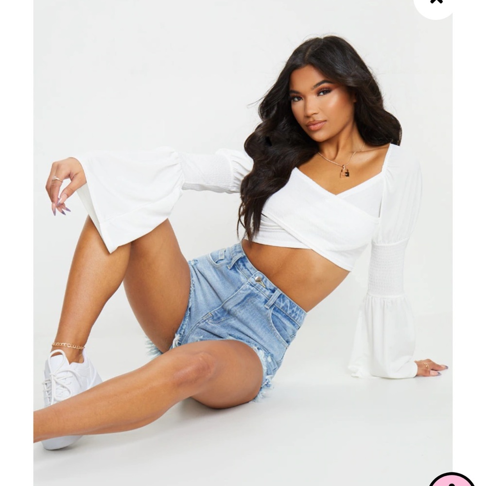 Light Blue Wash Ripped Denim Shorts